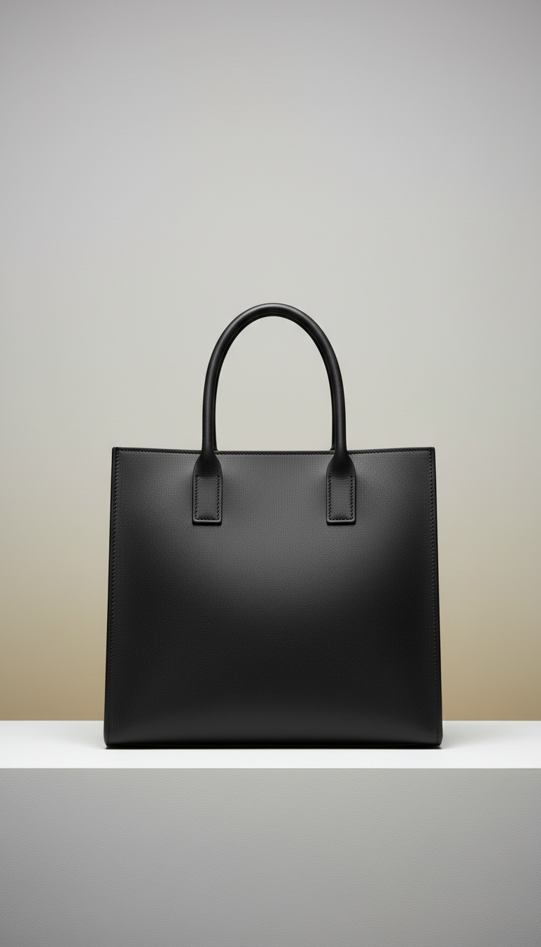 Structured Leather Work Tote Black
